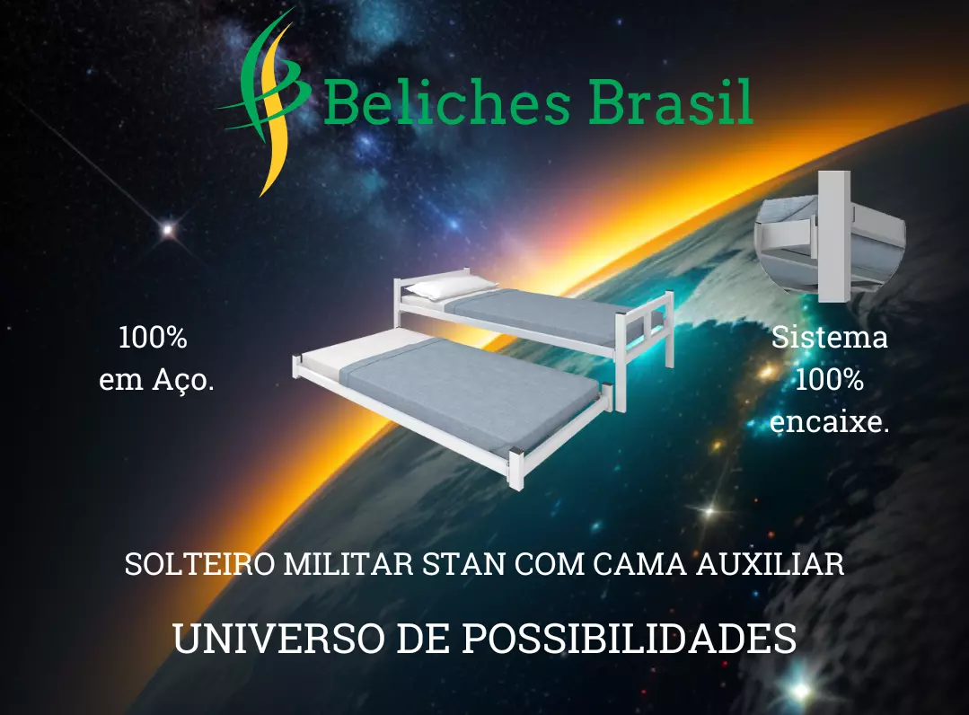 Cama Solteiro Militar Stan Com Cama Auxiliar 100% em Aço e de Encaixe.